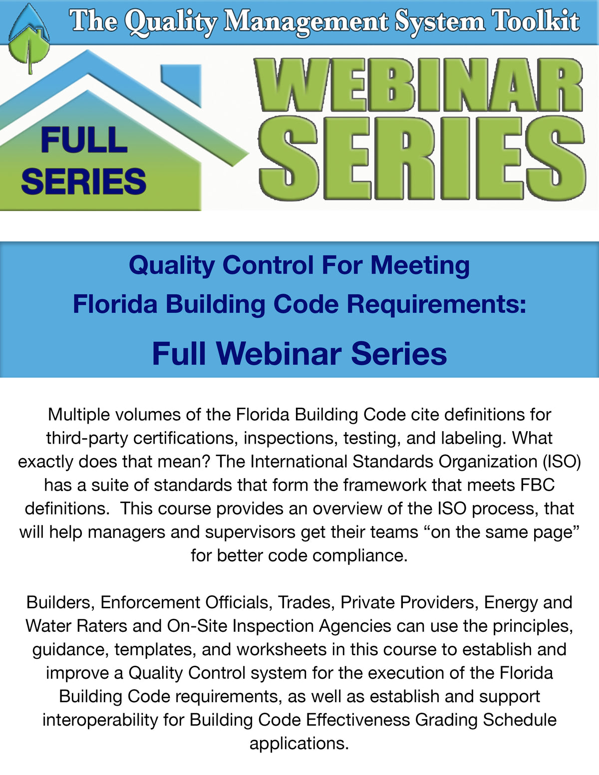 The Quality Management System Toolkit: Full Webinar Series
